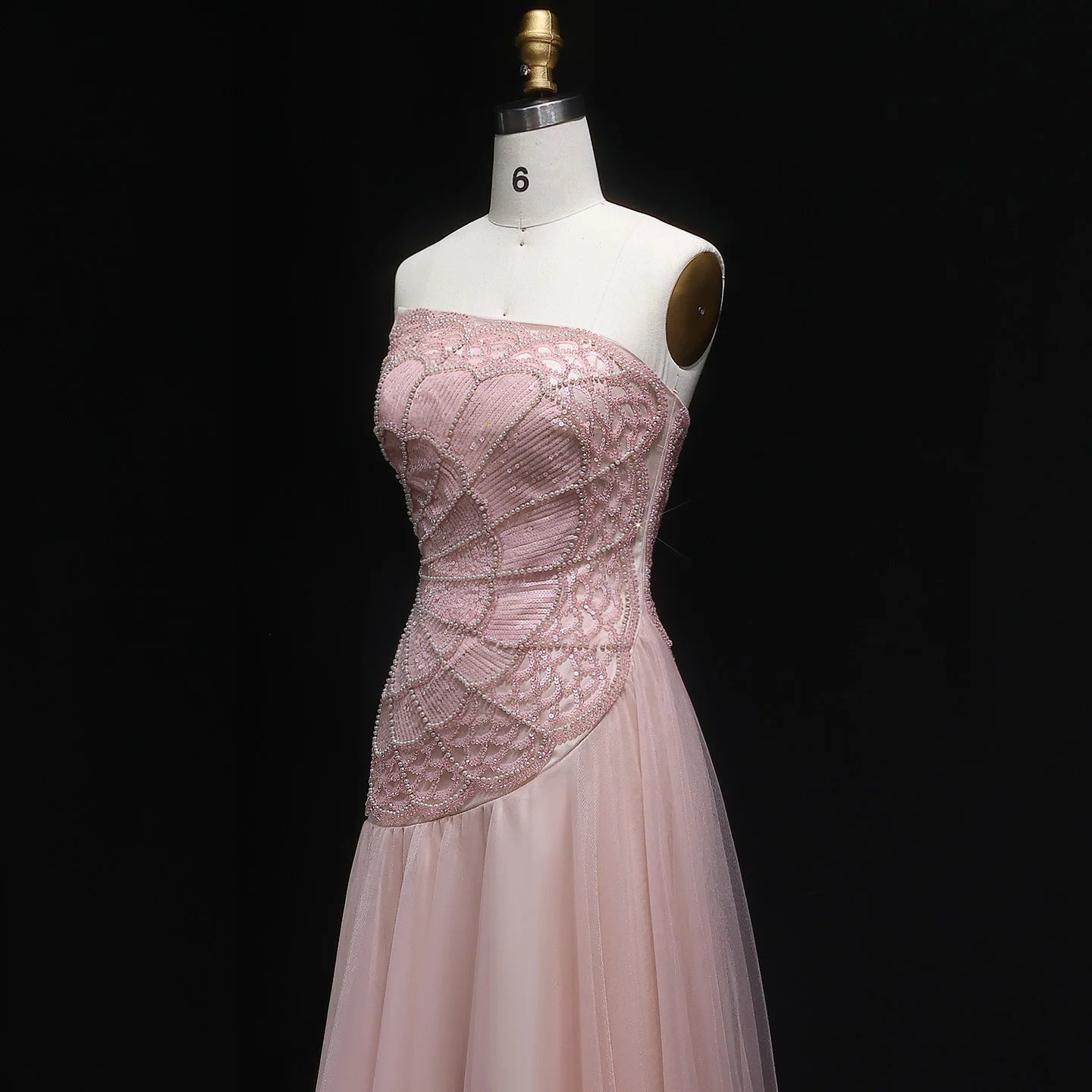 Pink Pink Strapless A-Line Evening Gown — Luxury Beaded Arabic GCC — Riviera Couture GCC Luxury Evening Gown