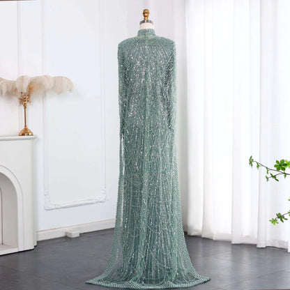 Long Sleeves Muslim Evening Dresses with Cape - Riviera Couture
