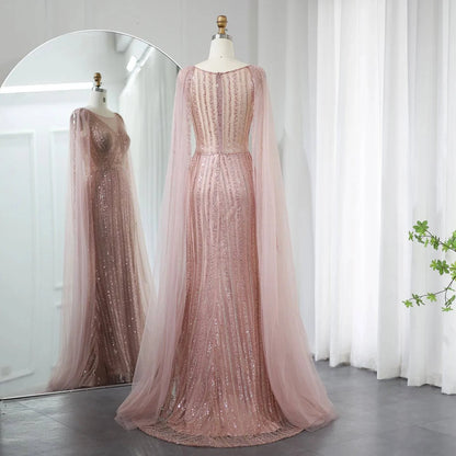 Long Evening Dress with Cape Sleeves - Riviera Couture