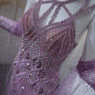 Lilac Evening Dress with Gloves - Riviera Couture