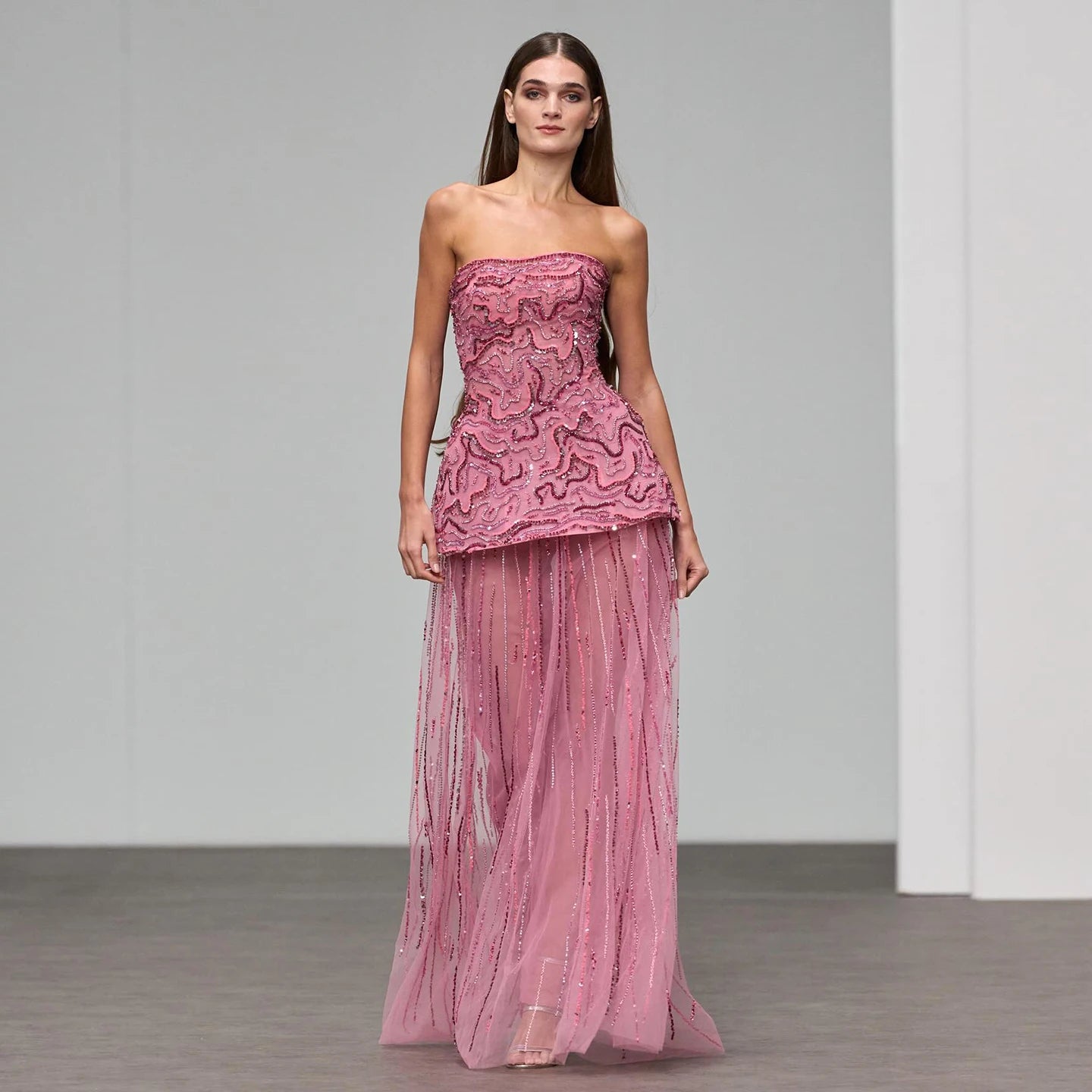 Blue Rose Pink and Blue Beaded Two-Piece Strapless Evening Gown — GCC — Riviera Couture GCC Luxury Evening Gown