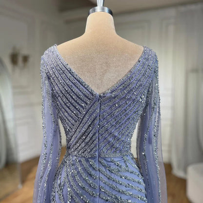 Mermaid Luxury Beaded Evening Dress with Cape Sleeves - RC320 - Riviera Couture