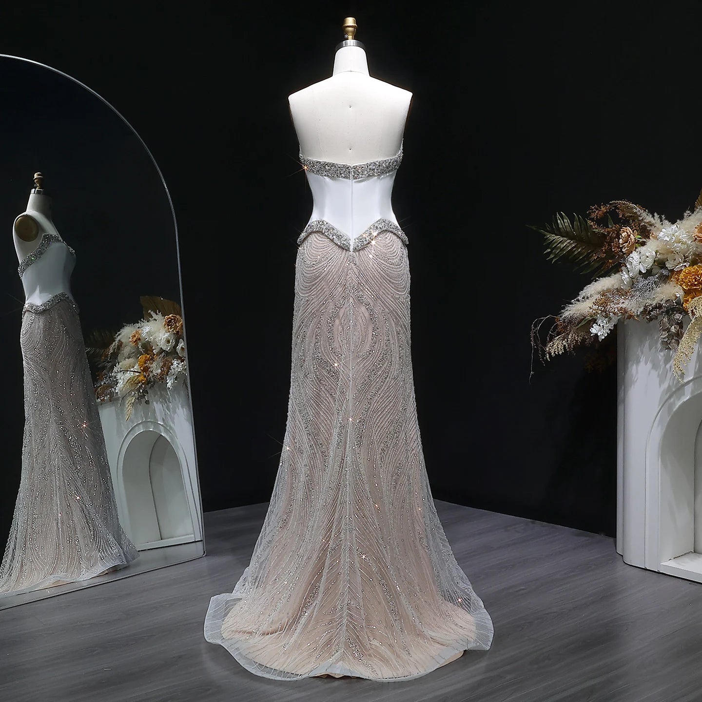 White Strapless Sequin Mermaid Evening Gown — Beaded Sparkle GCC Luxury — Riviera Couture GCC Luxury Evening Gown