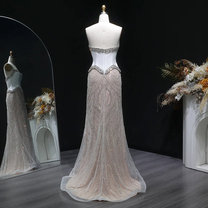 White Strapless Sequin Mermaid Evening Gown — Beaded Sparkle GCC Luxury — Riviera Couture GCC Luxury Evening Gown