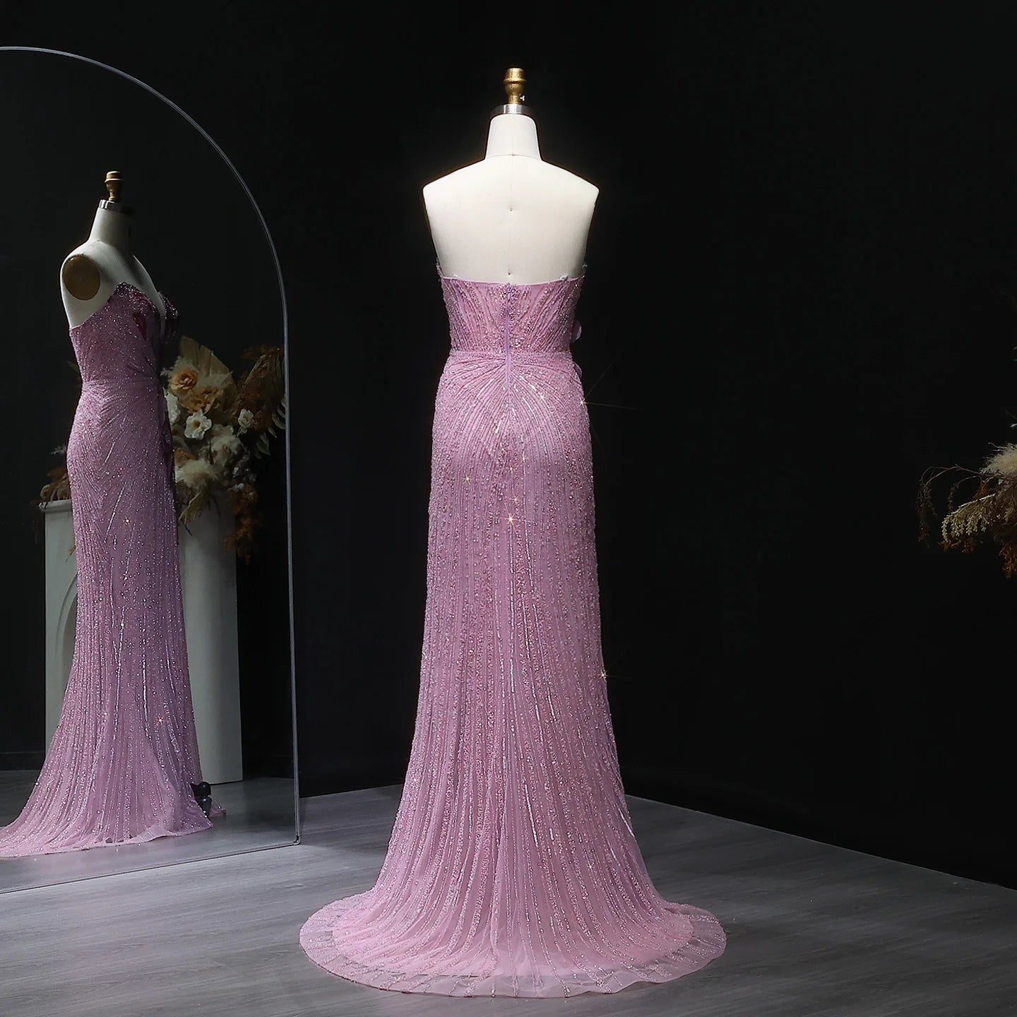 Pink Pink Sweetheart Mermaid Evening Gown — Luxury Beaded Dubai Wedding — Riviera Couture GCC Luxury Evening Gown