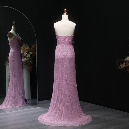 Pink Pink Sweetheart Mermaid Evening Gown — Luxury Beaded Dubai Wedding — Riviera Couture GCC Luxury Evening Gown