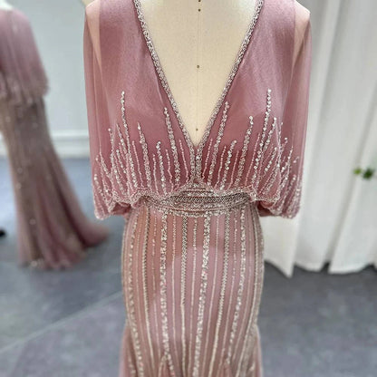 Loose Sleeves V-Neck Gown - Riviera Couture