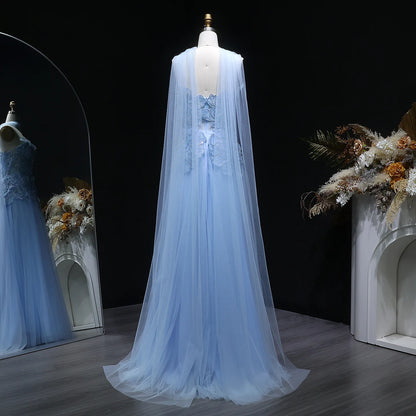 A-Line Evening Gown with Scarf — Appliqué Beaded GCC Formal — Riviera Couture GCC Luxury Evening Gown