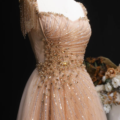 A-Line Evening Gown — Tassel Beaded Crystal GCC Luxury 2026 — Riviera Couture GCC Luxury Evening Gown