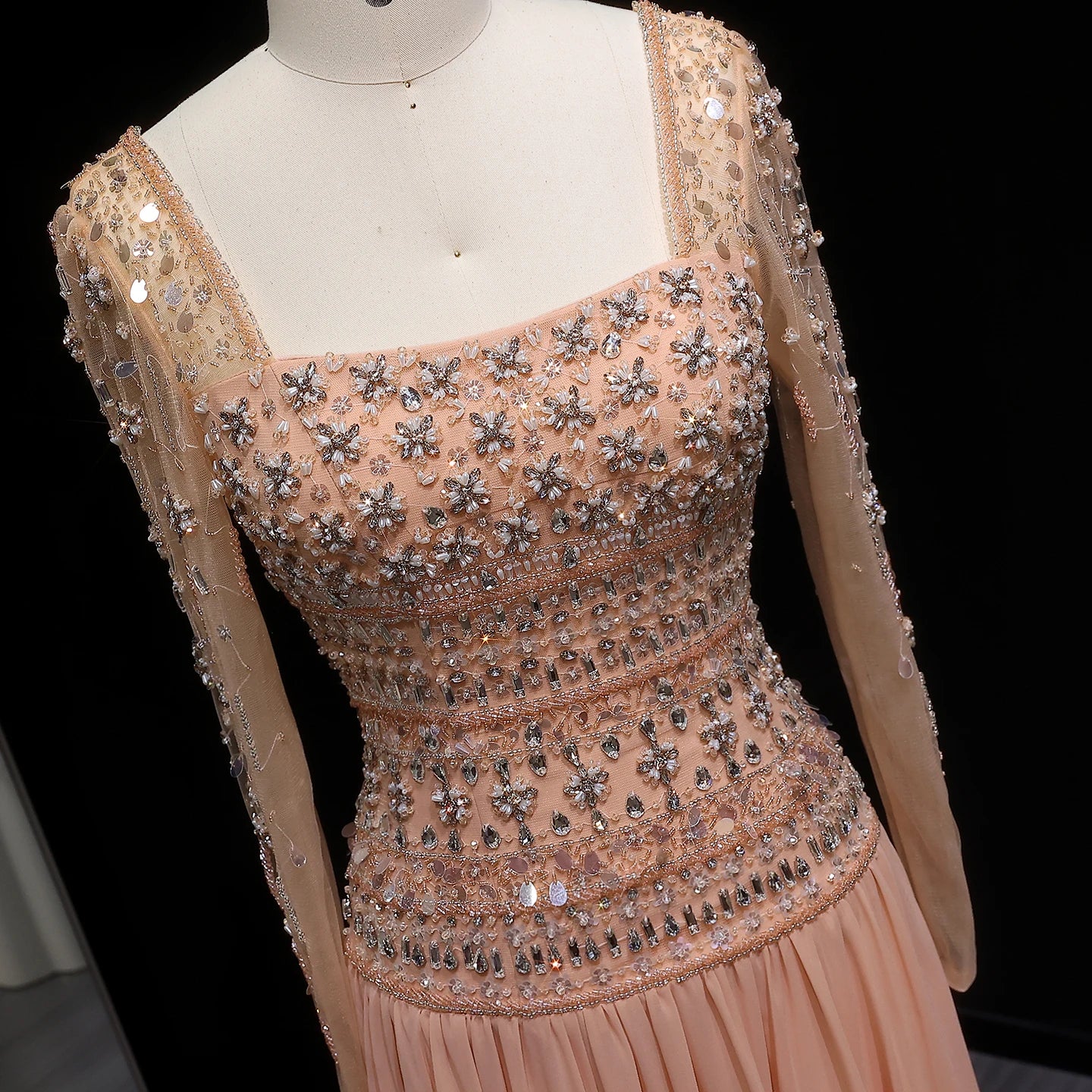 Turquoise Lilac Beaded Strapless Evening Gown with Flowing Chiffon Skirt — Riviera Couture GCC Luxury Evening Gown