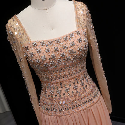 Turquoise Lilac Beaded Strapless Evening Gown with Flowing Chiffon Skirt — Riviera Couture GCC Luxury Evening Gown