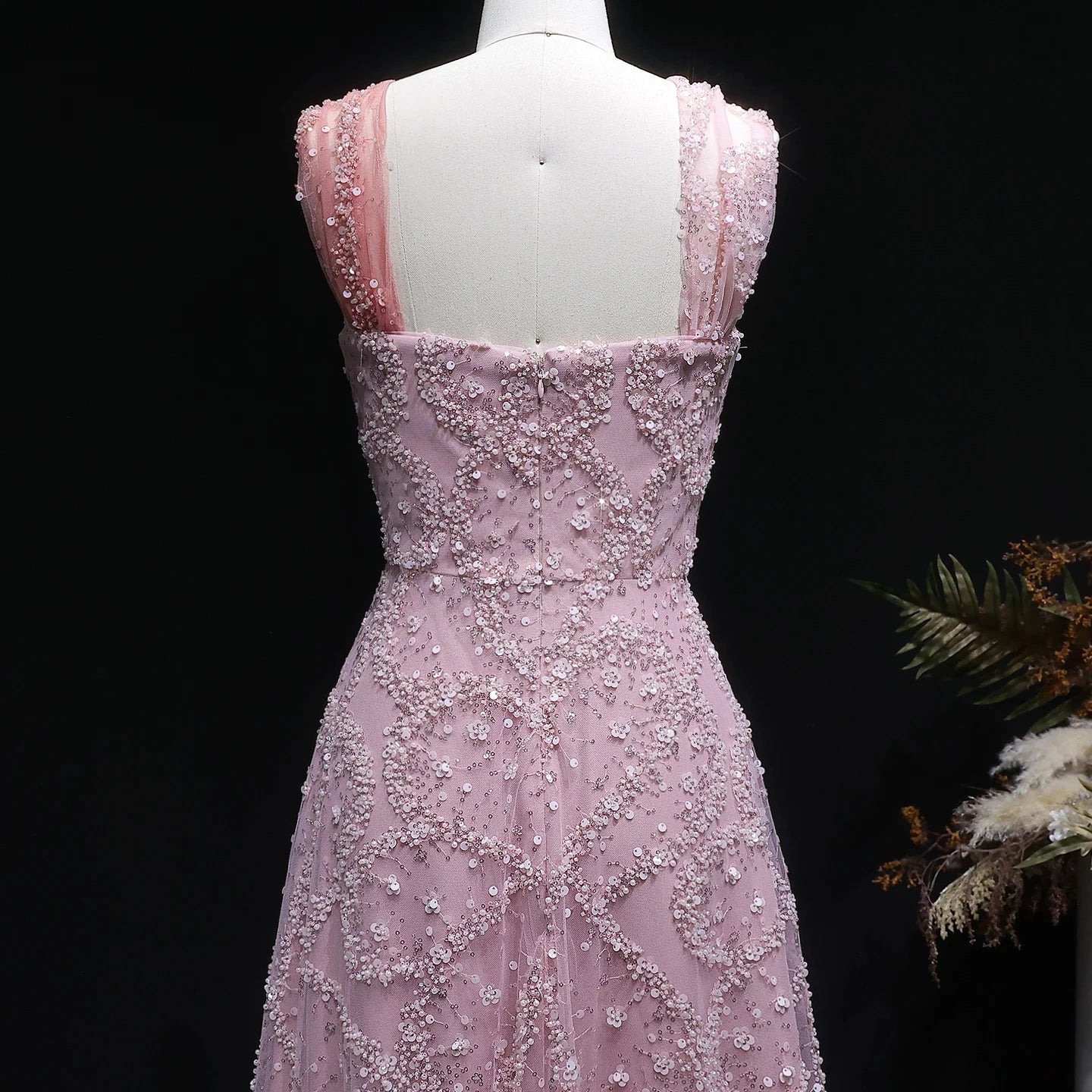 Gradient Pink Ombré Pink Criss-Cross Neck Evening Gown — Luxury GCC Formal — Riviera Couture GCC Luxury Evening Gown