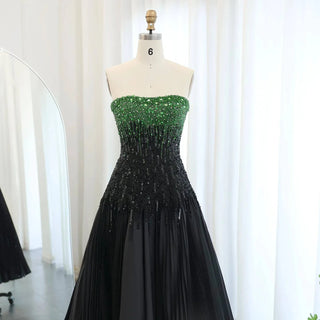 Black Green Strapless Gown - RC215 - Riviera Couture