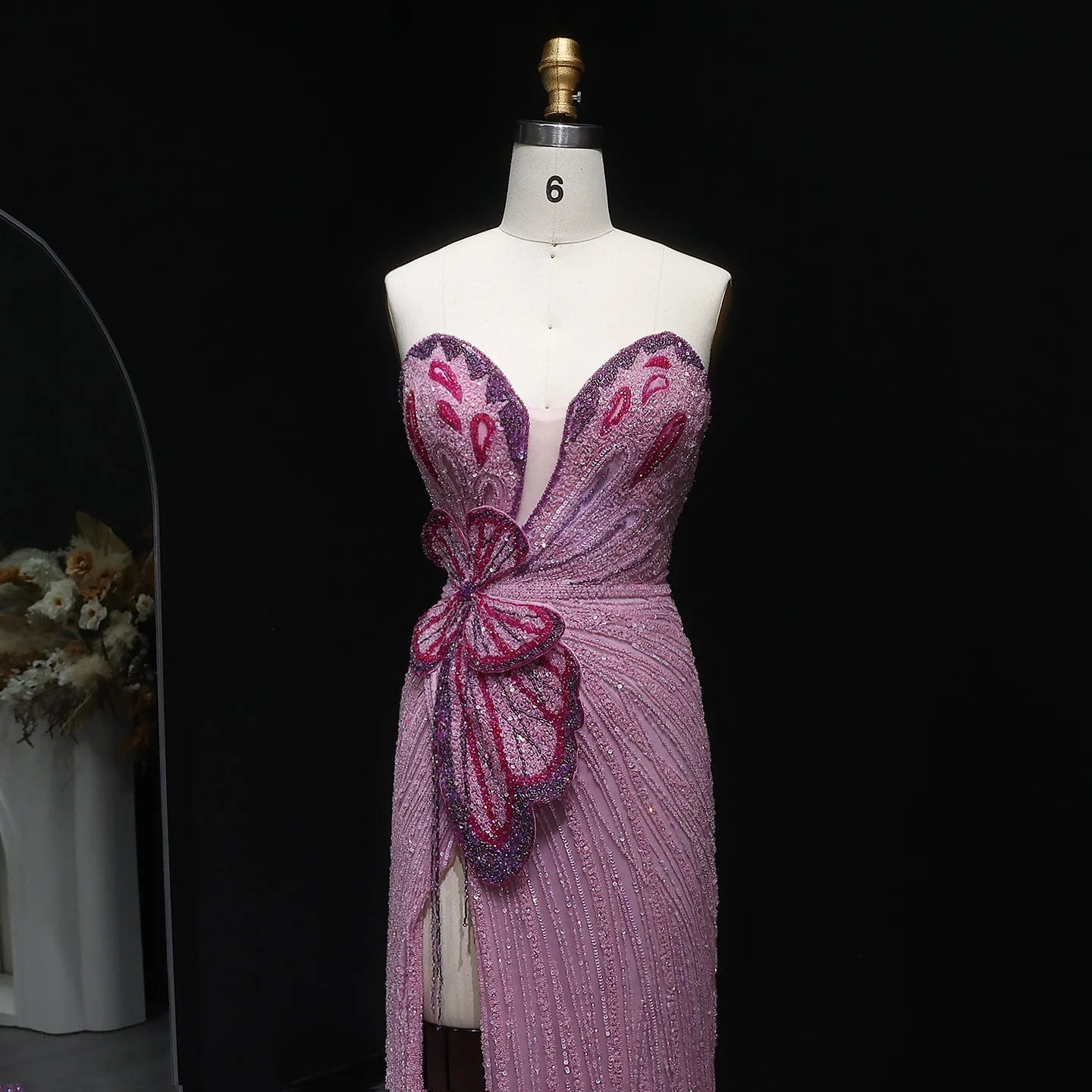 Champagne Pink Sweetheart Mermaid Evening Gown — Luxury Beaded Dubai Wedding — Riviera Couture GCC Luxury Evening Gown