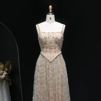 Burgundy Sage Green Spaghetti Strap Evening Gown — Arabic Luxury 2026 — Riviera Couture GCC Luxury Evening Gown