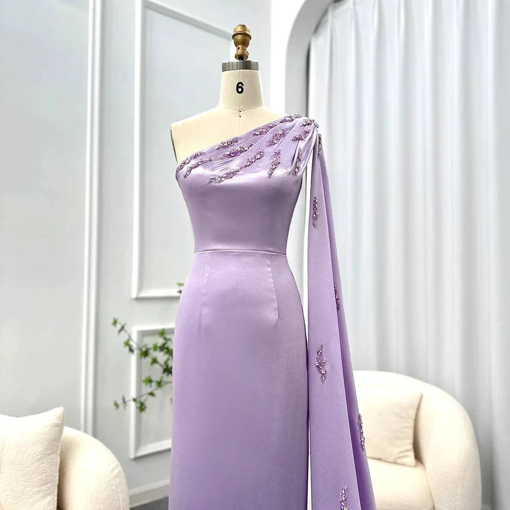 One Shoulder Lilac Midi with Cape - Riviera Couture