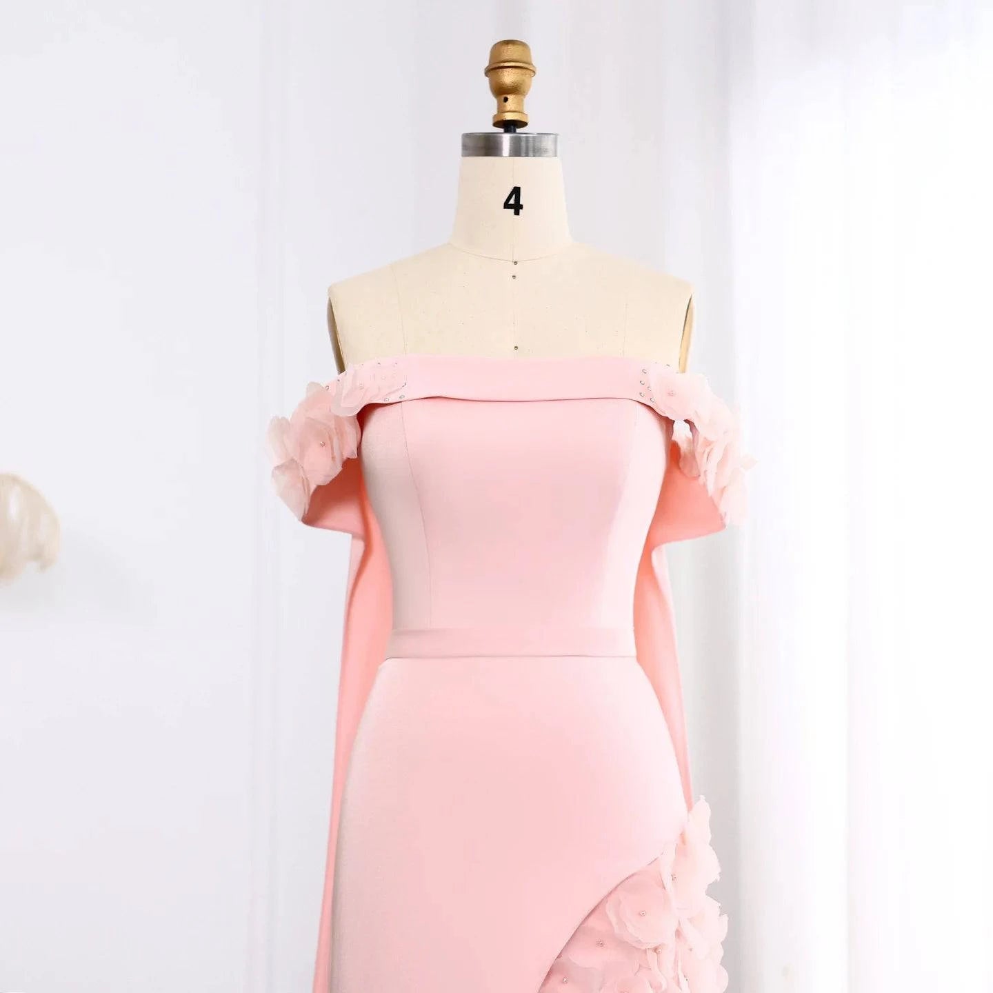 Elegant Off Shoulder Blush Pink 3D Flowers Evening Dress - Riviera Couture