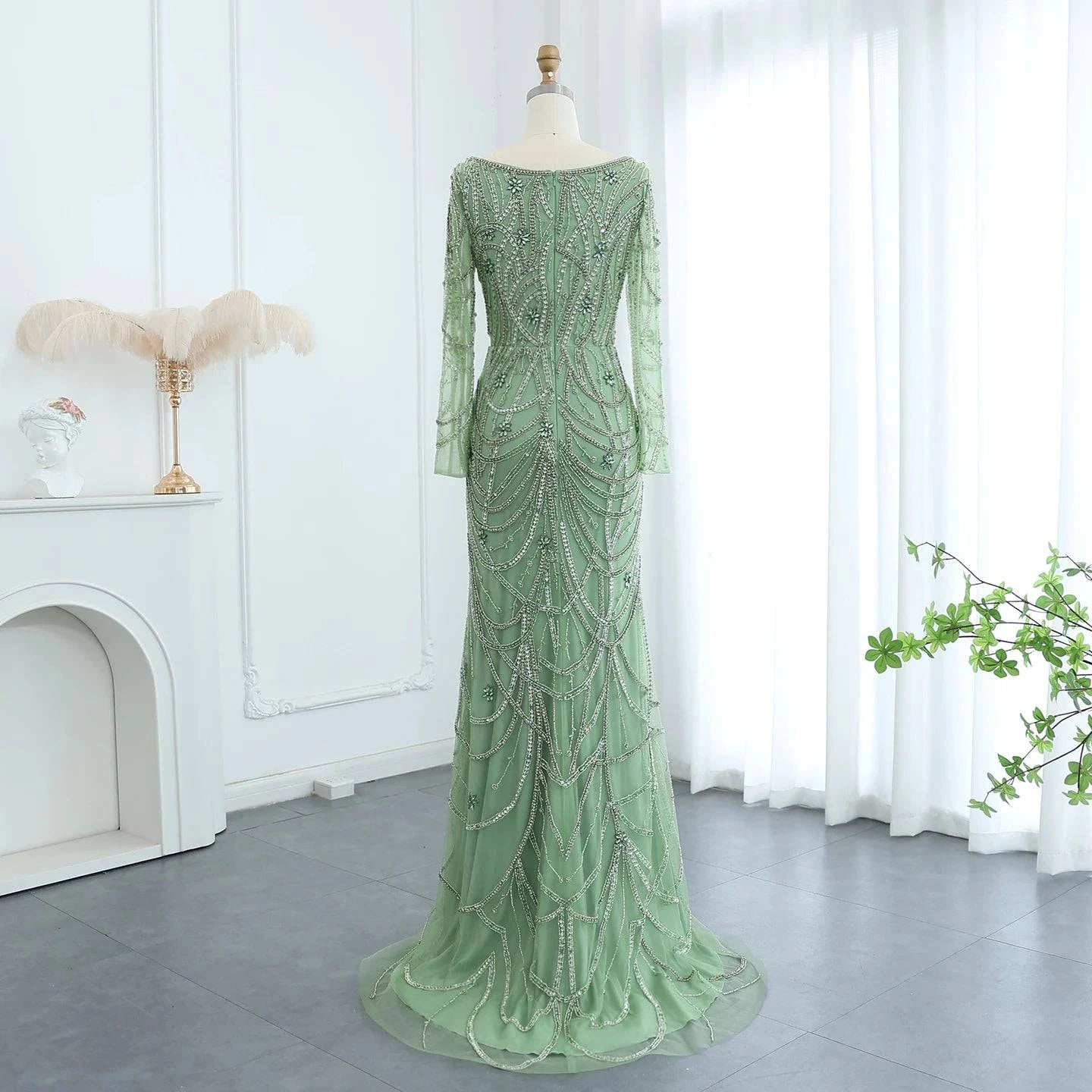 Mermaid Evening Dress with Long Sleeves and Square Neckline - Riviera Couture