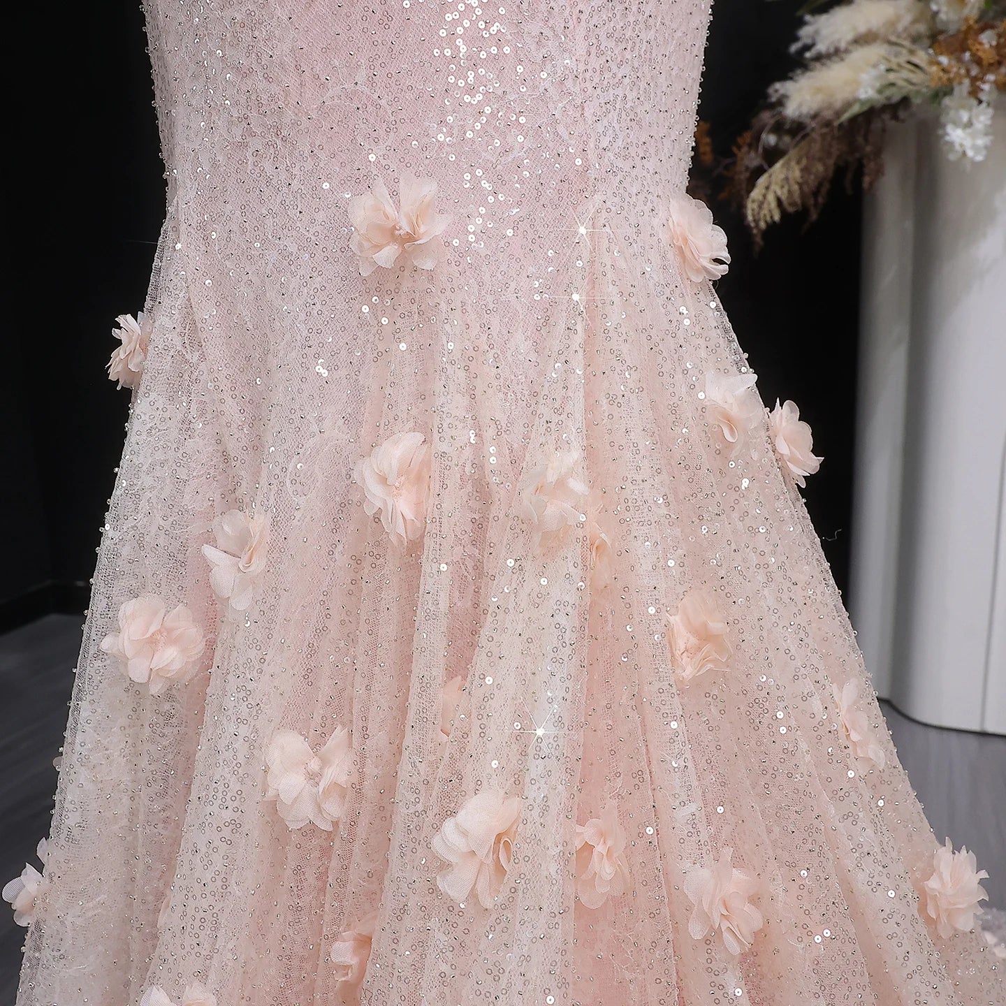 Pink Pink Floral Sequined Mermaid Evening Gown — GCC Wedding Formal — Riviera Couture GCC Luxury Evening Gown