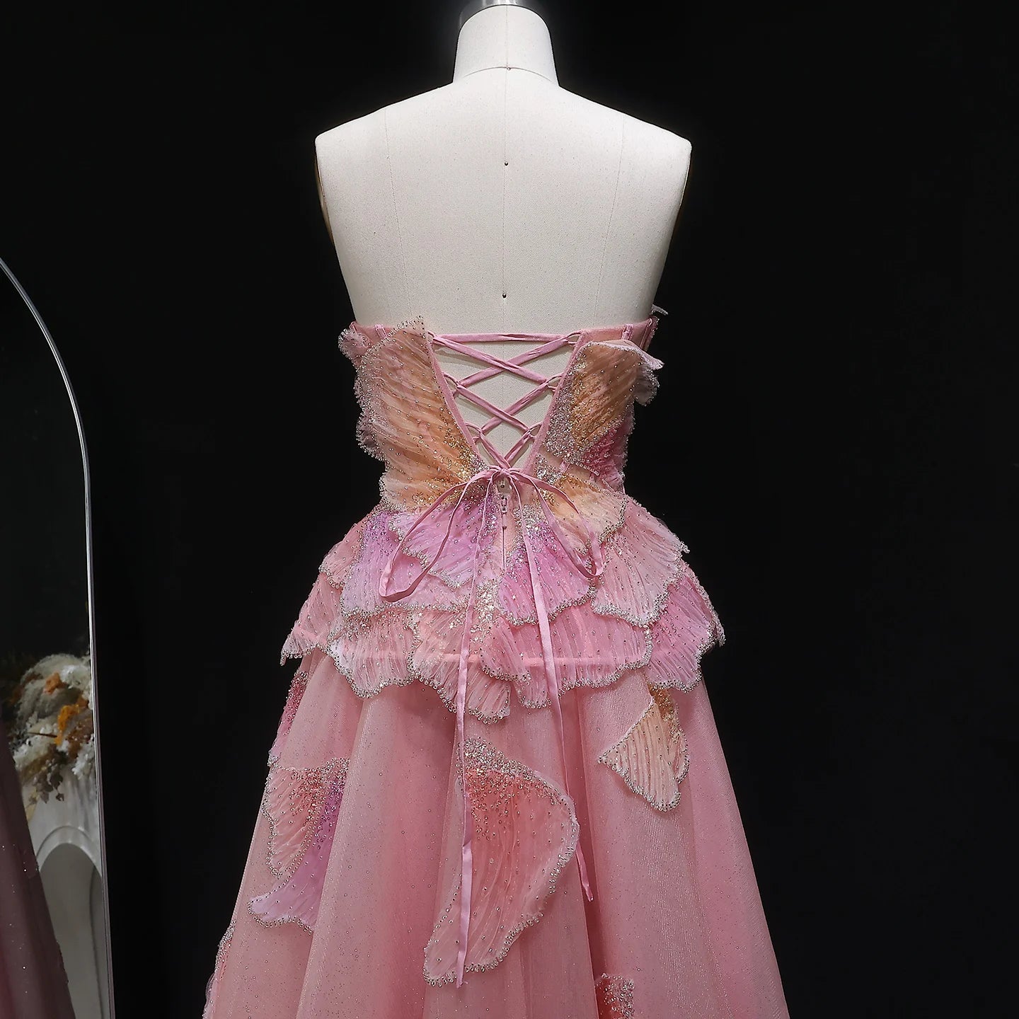 Pink Pink Strapless A-Line Evening Gown — 3D Flowers Crystal Beaded — Riviera Couture GCC Luxury Evening Gown