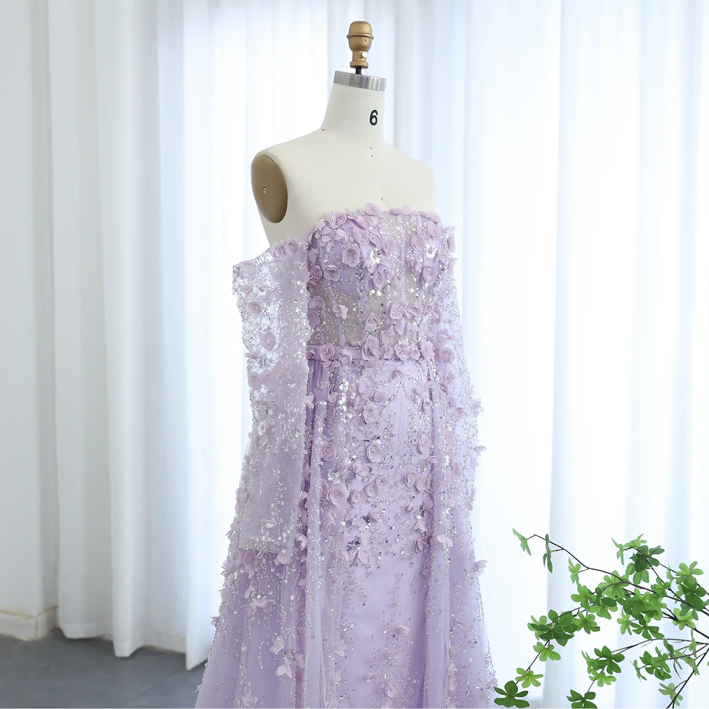 3D Flowers  Luxury Evening Dress with Overskirt - RC02 - Riviera Couture