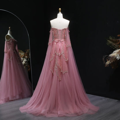 Burgundy Sage Green Sweetheart Evening Gown with Cape Sleeves — GCC Formal — Riviera Couture GCC Luxury Evening Gown