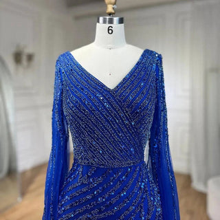 Mermaid Luxury Beaded Evening Dress with Cape Sleeves - RC320 - Riviera Couture