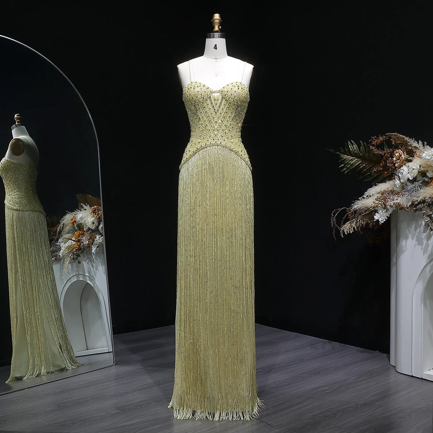 Tassel Crystal Beaded Evening Gown — Luxury GCC Formal 2026 — Riviera Couture GCC Luxury Evening Gown