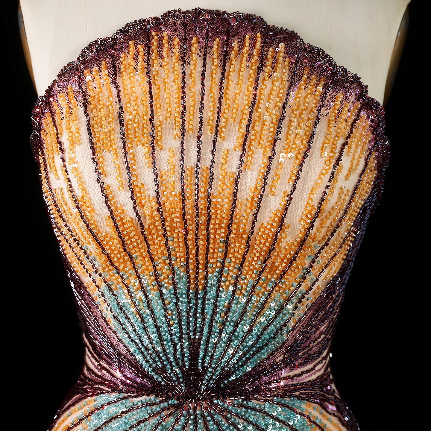 Mixed Purple Shell-Embellished Purple Beaded Evening Gown — Luxury GCC Formal — Riviera Couture GCC Luxury Evening Gown