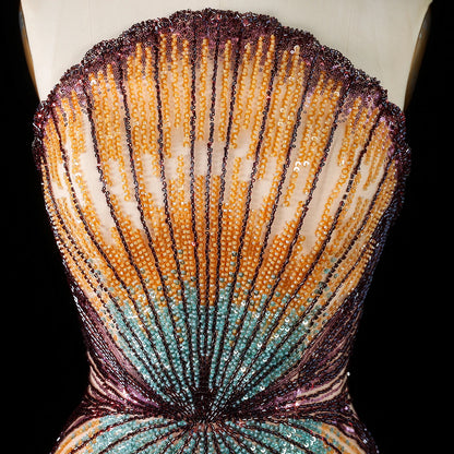 Mixed Purple Shell-Embellished Purple Beaded Evening Gown — Luxury GCC Formal — Riviera Couture GCC Luxury Evening Gown