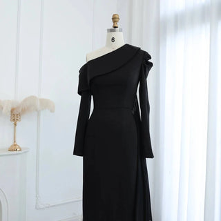 Elegant One Shoulder 3D Flowers Black Evening Dress - Riviera Couture