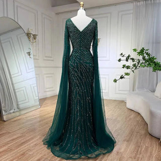 Mermaid Luxury Beaded Evening Dress with Cape Sleeves - RC320 - Riviera Couture