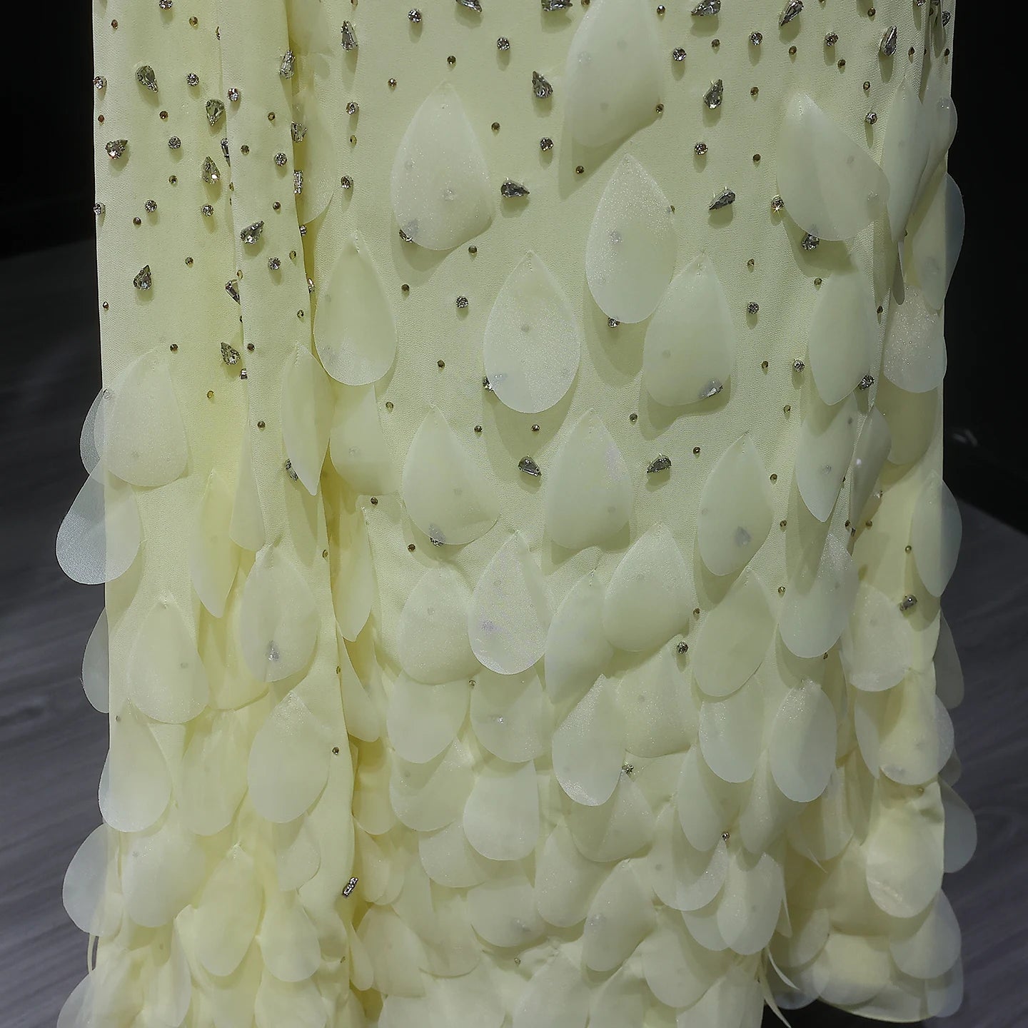 Yellow Modest One-Shoulder Mermaid Evening Gown — 3D Leaves Crystal Cape — Riviera Couture GCC Luxury Evening Gown