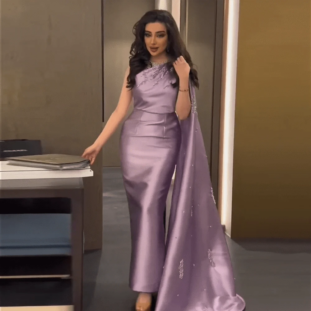 One Shoulder Lilac Midi with Cape - Riviera Couture