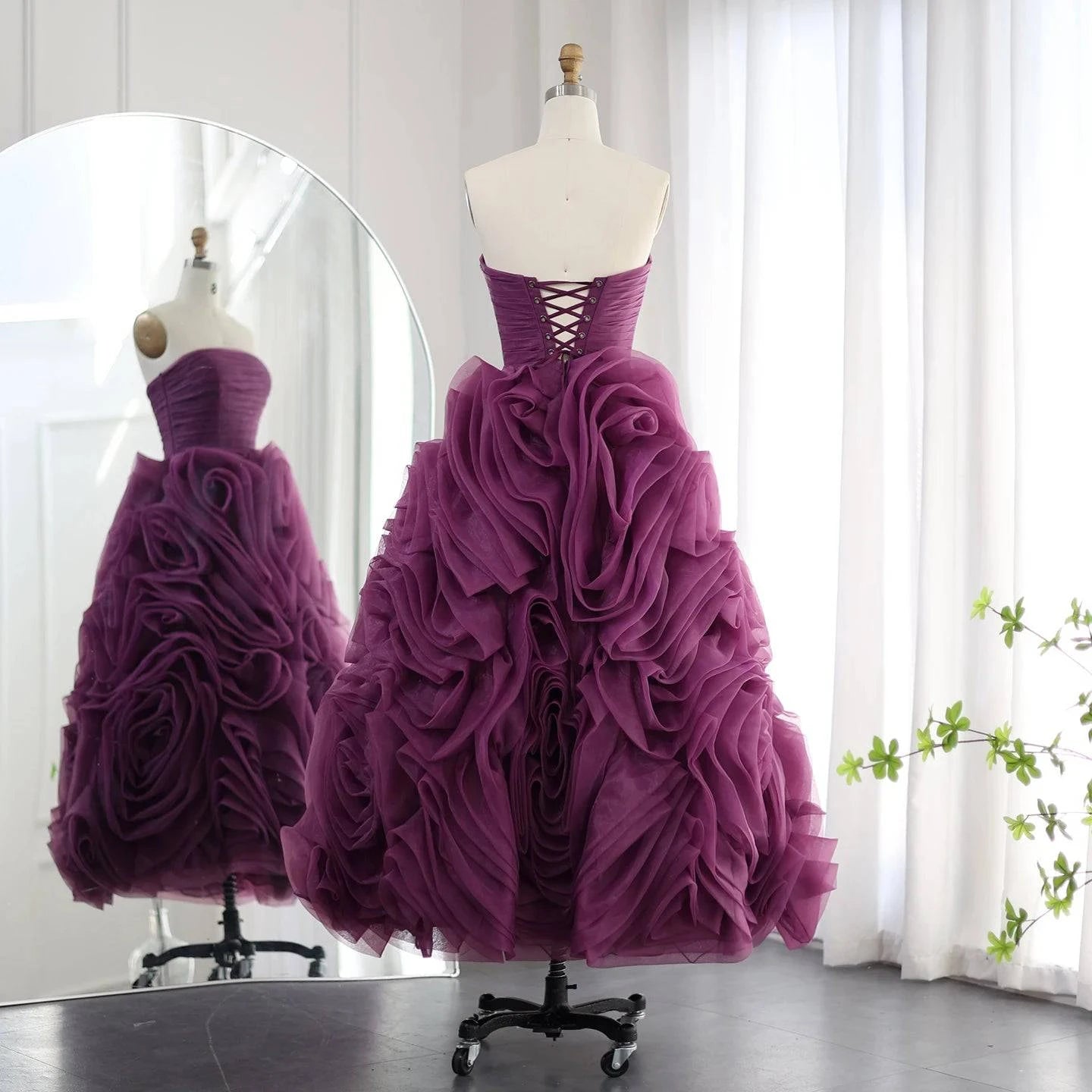 Luxury 3D Flower Purple Short Evening Dress - Riviera Couture