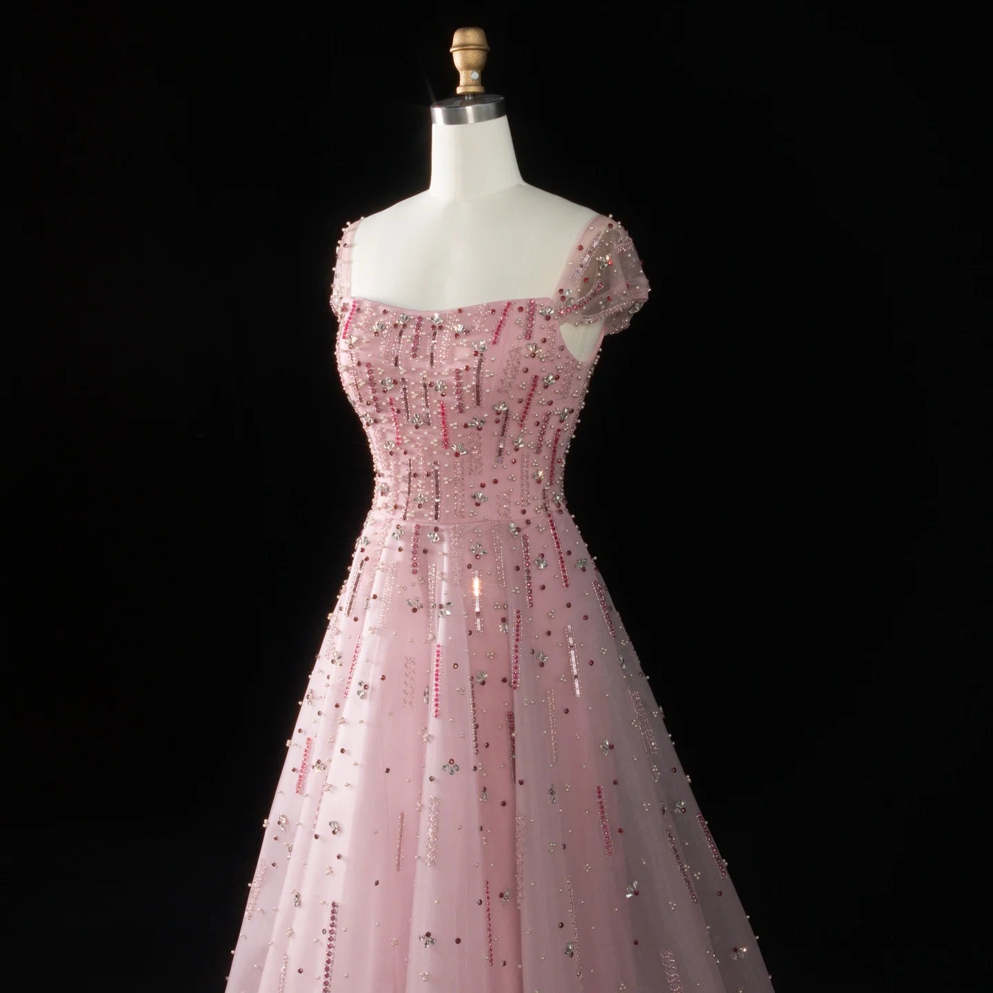 Pink Pink Off-Shoulder A-Line Evening Gown — Luxury Beaded Arabic GCC — Riviera Couture GCC Luxury Evening Gown