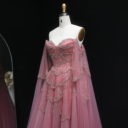 Burgundy Sage Green Sweetheart Evening Gown with Cape Sleeves — GCC Formal — Riviera Couture GCC Luxury Evening Gown