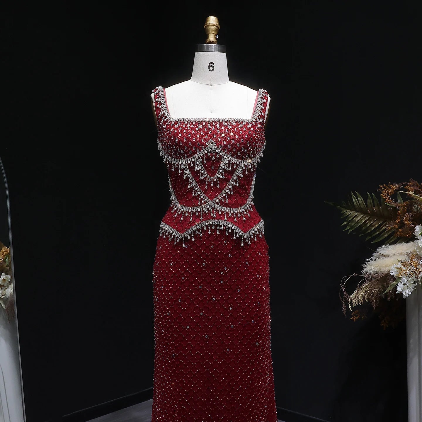 Gray Gray Straight Evening Gown with Straps — Dubai Arabic Luxury Formal — Riviera Couture GCC Luxury Evening Gown