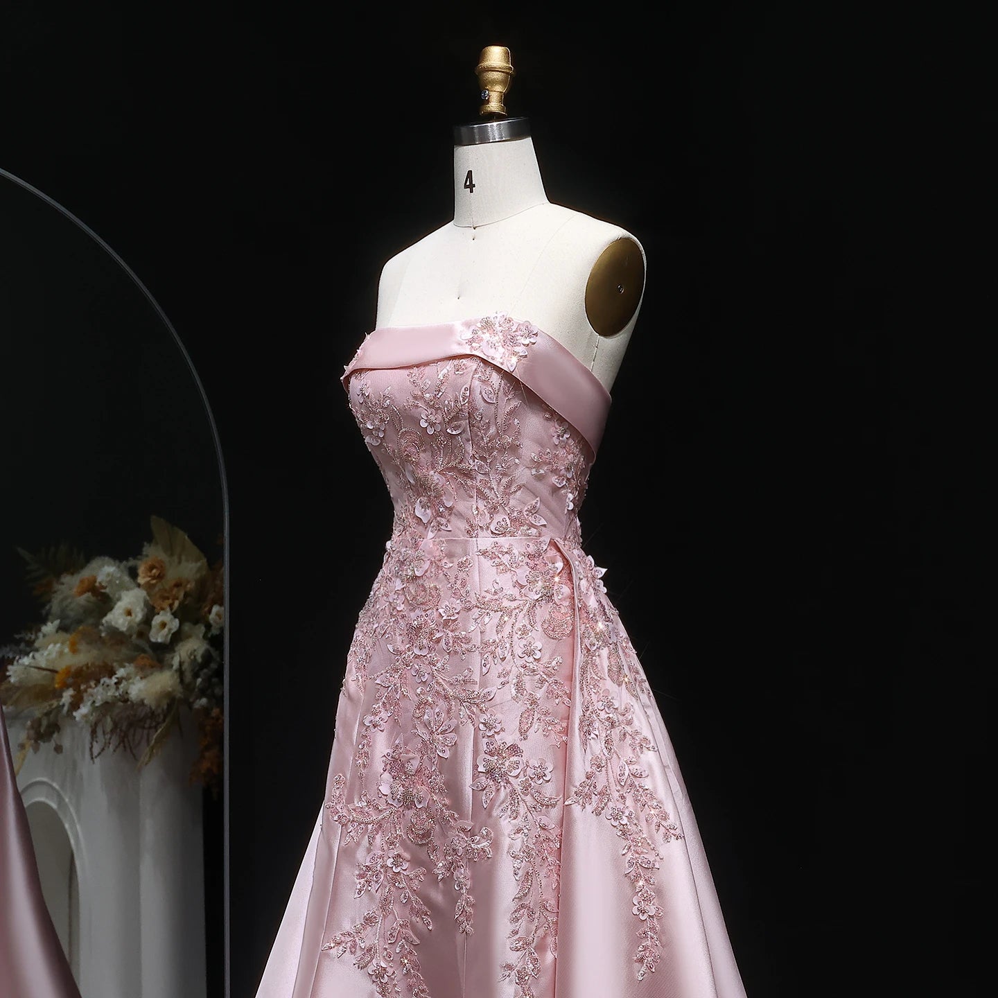 Pink Pink Mermaid Evening Gown with Overskirt — 3D Flowers Sequined Modest — Riviera Couture GCC Luxury Evening Gown