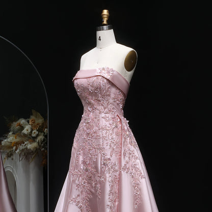 Pink Pink Mermaid Evening Gown with Overskirt — 3D Flowers Sequined Modest — Riviera Couture GCC Luxury Evening Gown