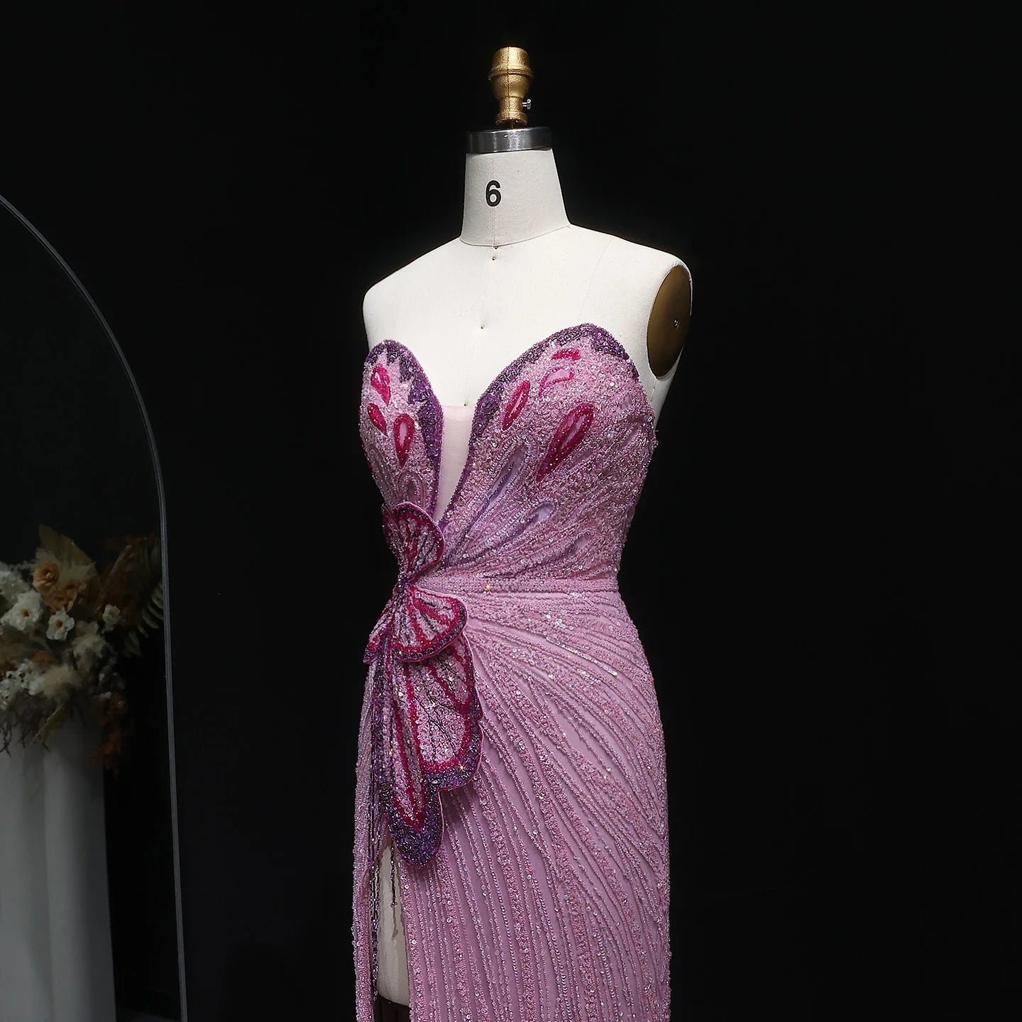 Champagne Pink Sweetheart Mermaid Evening Gown — Luxury Beaded Dubai Wedding — Riviera Couture GCC Luxury Evening Gown