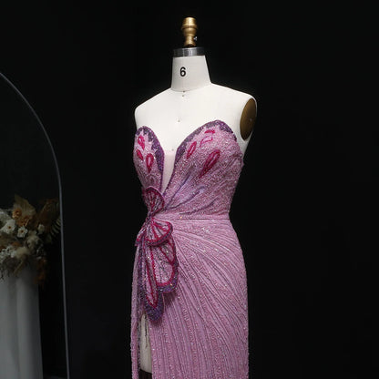 Champagne Pink Sweetheart Mermaid Evening Gown — Luxury Beaded Dubai Wedding — Riviera Couture GCC Luxury Evening Gown
