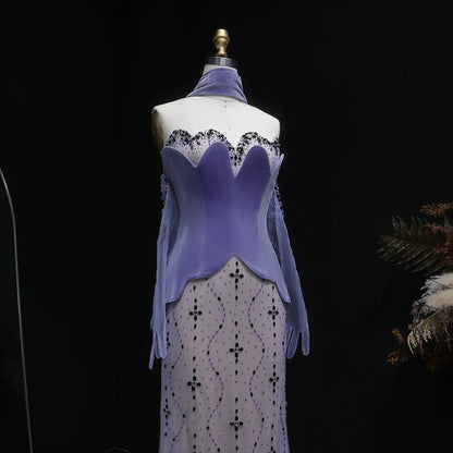 Purple Velvet Two-Piece Mermaid Evening Gown with Gloves and Scarf — Riviera Couture GCC Luxury Evening Gown