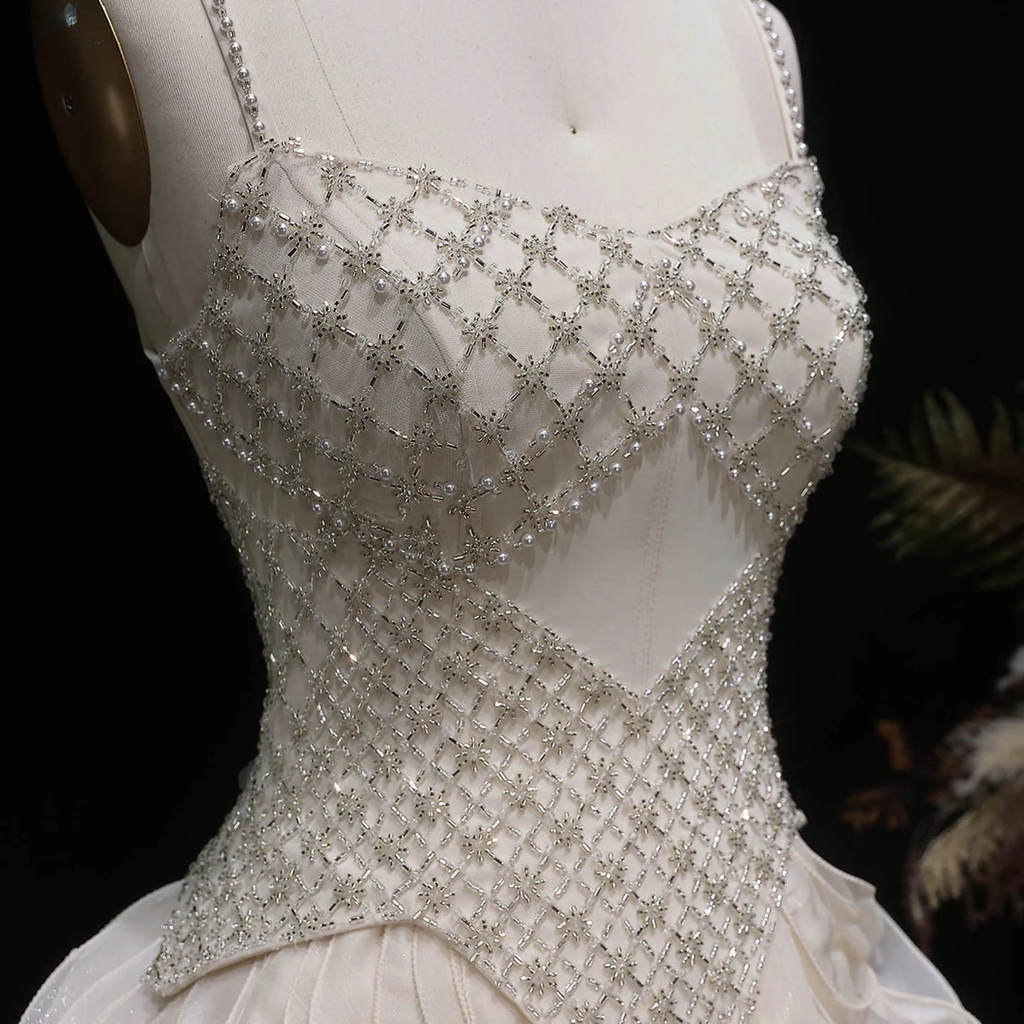 Tiered Ruffle Evening Gown — Beaded Pearl GCC Luxury Formal — Riviera Couture GCC Luxury Evening Gown