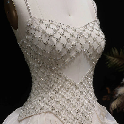 Tiered Ruffle Evening Gown — Beaded Pearl GCC Luxury Formal — Riviera Couture GCC Luxury Evening Gown