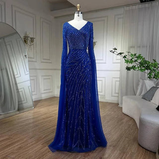 Mermaid Luxury Beaded Evening Dress with Cape Sleeves - RC320 - Riviera Couture