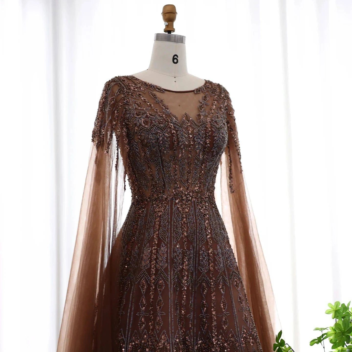 Evening Dress with Cape Sleeves - Riviera Couture