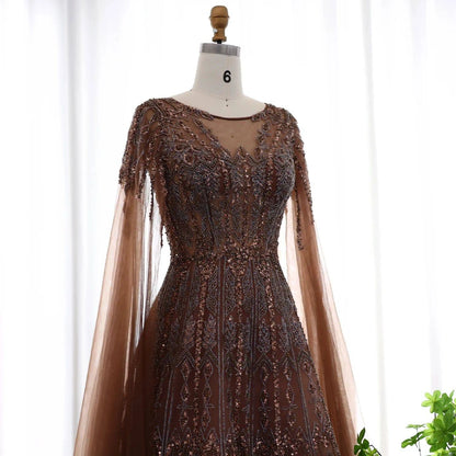Evening Dress with Cape Sleeves - Riviera Couture