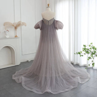 Luxury Pearls Purple Mermaid Evening Dress with Cape Sleeves - Riviera Couture