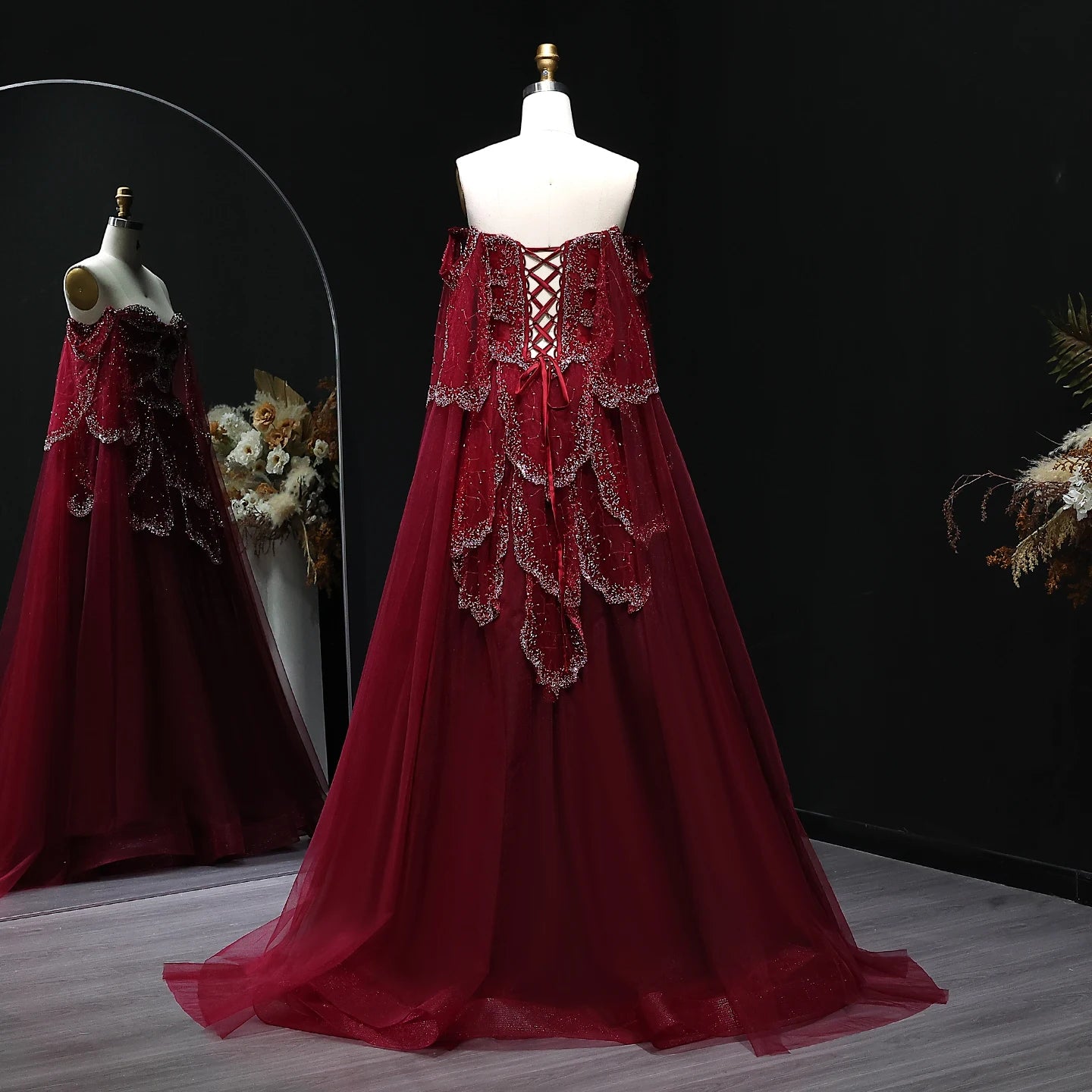 Sage Green Sage Green Sweetheart Evening Gown with Cape Sleeves — GCC Formal — Riviera Couture GCC Luxury Evening Gown